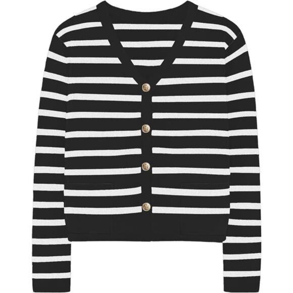 Women's Striped Cardigan Sweaters - Black - Picture 1 of 6